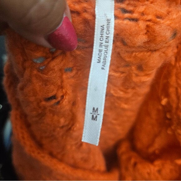 Free People Crashing Waves Chunky Knit Pullover V Neck Sweater in Red Orange - Picture 7 of 10